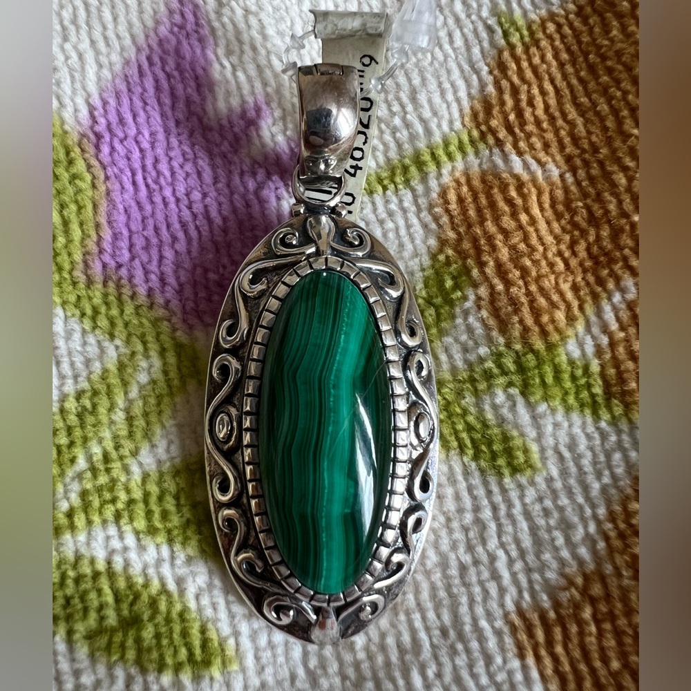 Malachite Oval Sterling Silver Enhancer Pendant NWT